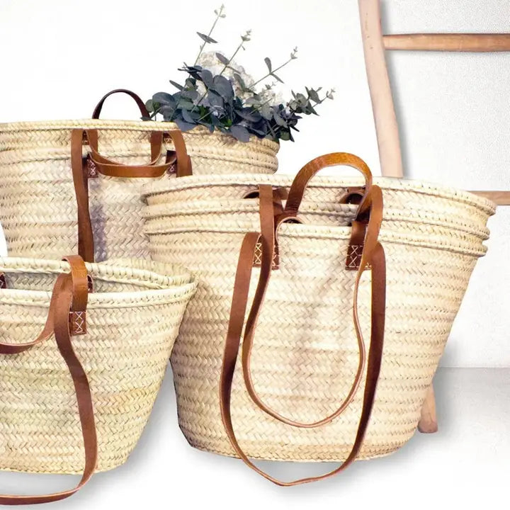 Handgemaakte Rieten Tas met Leren Handvatten