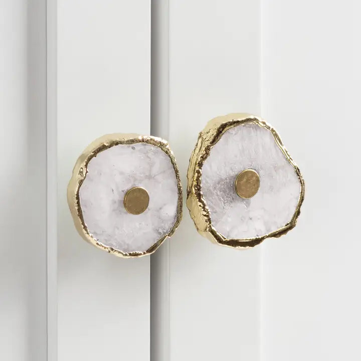 Witte Agaat Knoppen met Goudrand – Set van 4