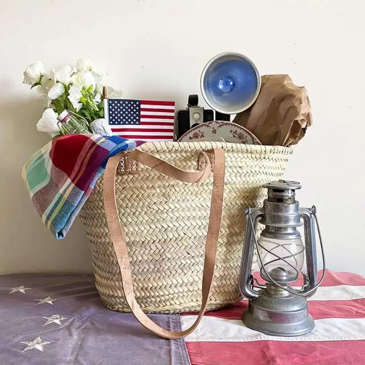 Handgemaakte Rieten Tas met Leren Handvatten