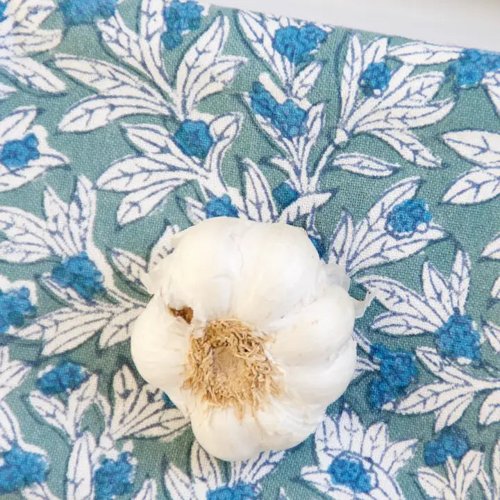 Rozablue handbedrukte Keukendoek - blauw – 100% Katoen