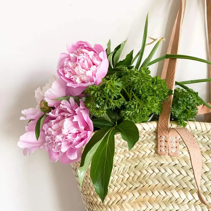 Handgemaakte Rieten Tas met Leren Handvatten