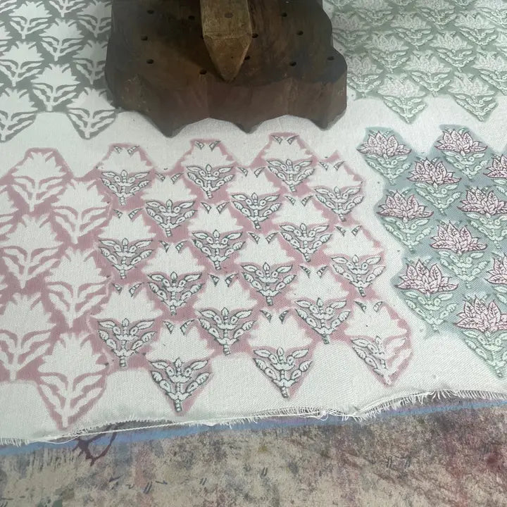 Rozablue handgedrukte keukendoek - lichtblauw - 100% Katoen