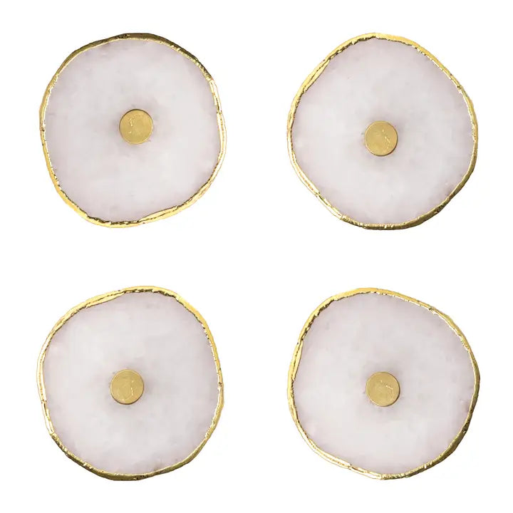 Witte Agaat Knoppen met Goudrand – Set van 4