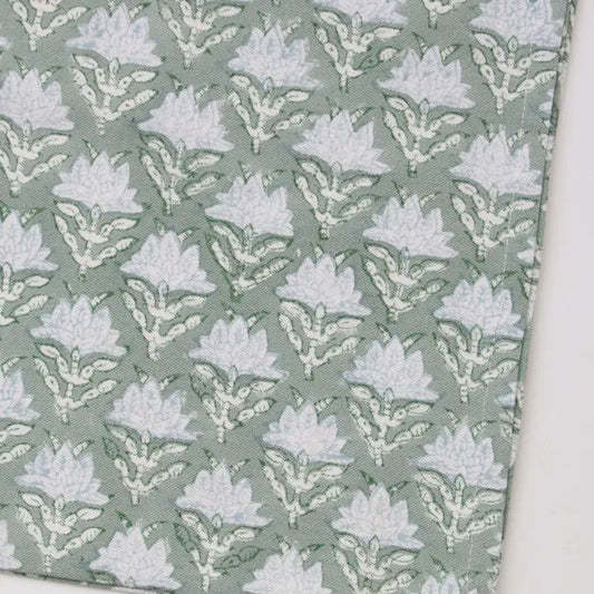 Rozablue Handbedrukte Keukendoek – Groene Lotusbloem – 100% Katoen