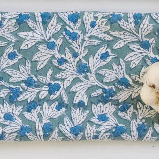 Rozablue handbedrukte Keukendoek - blauw – 100% Katoen
