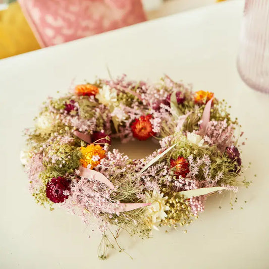 Gedroogde bloemen krans - Meerkleurig