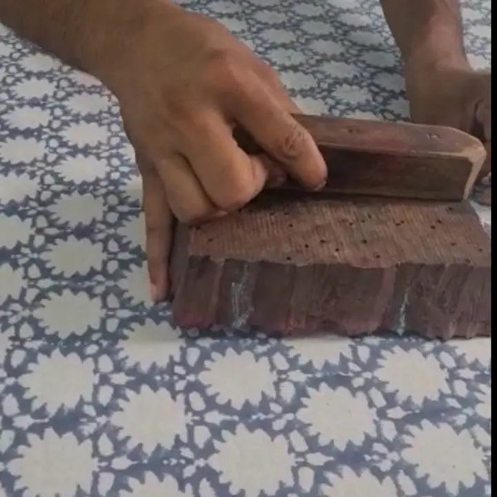 Rozablue Blockprint Tafelloper - Handbedrukt Katoen