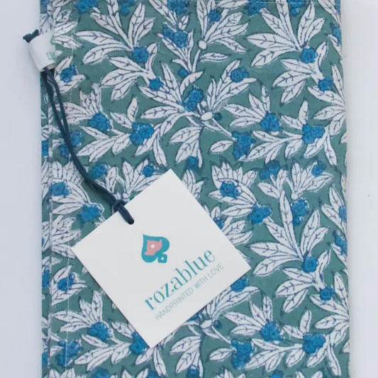 Rozablue handbedrukte Keukendoek - blauw – 100% Katoen