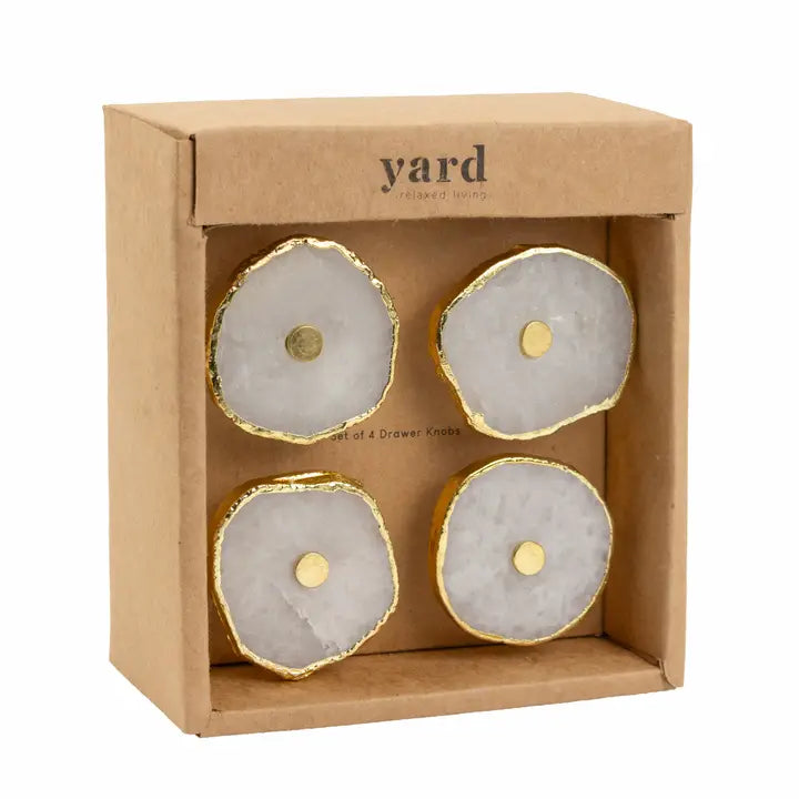 Witte Agaat Knoppen met Goudrand – Set van 4