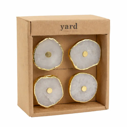 Witte Agaat Knoppen met Goudrand – Set van 4